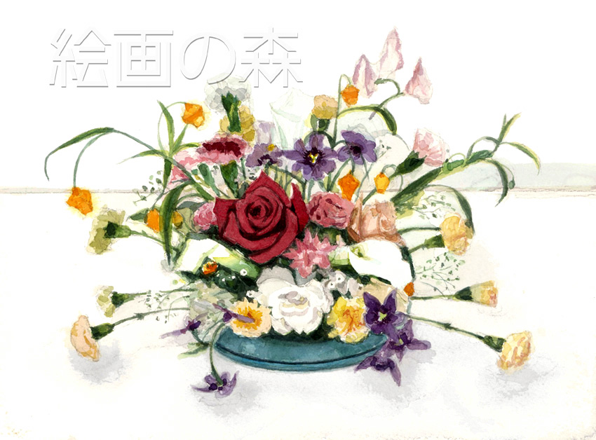 青い花器額装拡大
