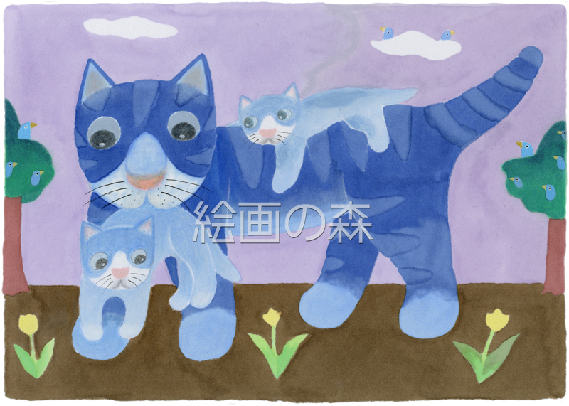 青いネコ　拡大