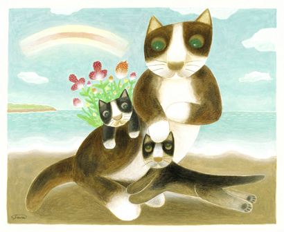 海と虹とネコ達